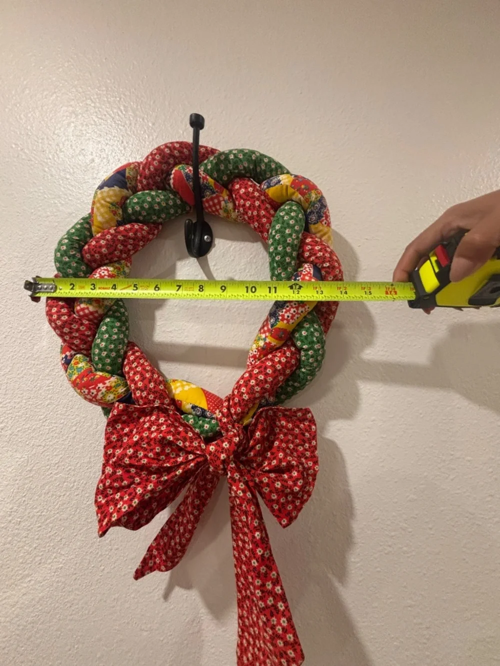 Set of Vintage Large Handmade Quilted Braided Rope Hanging Wreaths w/bow Holiday